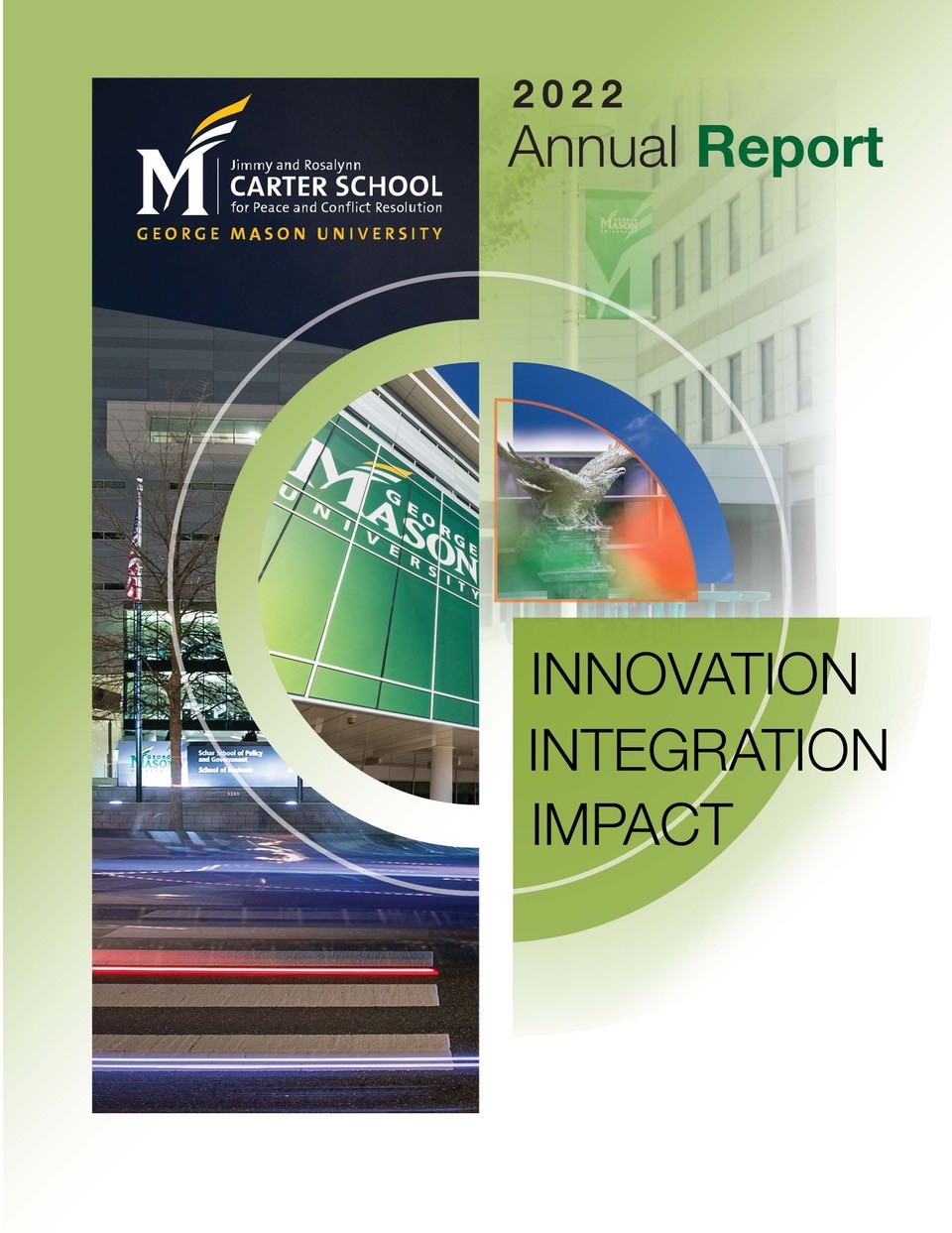 Cover report page with words, Innovation, Integration, Impact