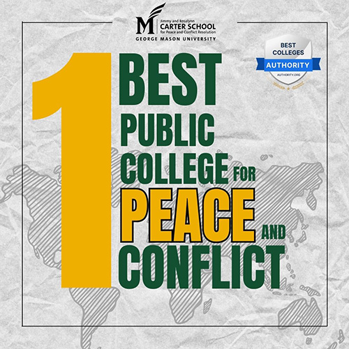graphic reading "Number 1 best public college for peace and conflict"