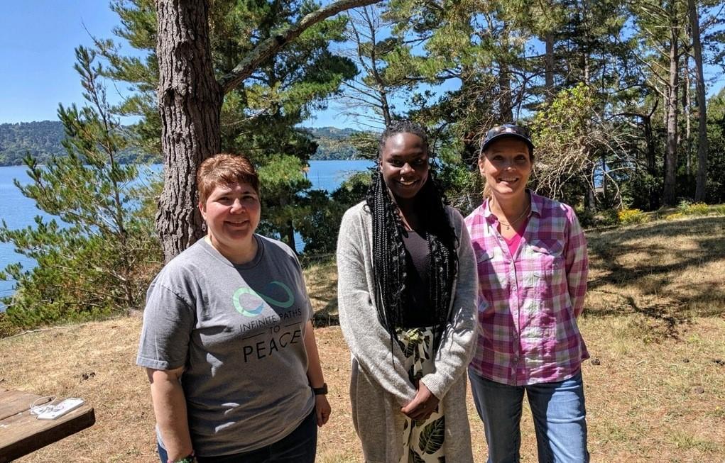 Lisa Shaw, Oumou Ly, and Jane Walker attend the 2019 Shinnyo Retreat at the Marconi Conference Center in California.