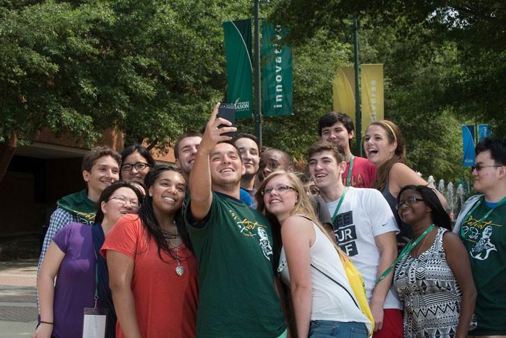 Students gathered for a selfie on the George Mason University campus